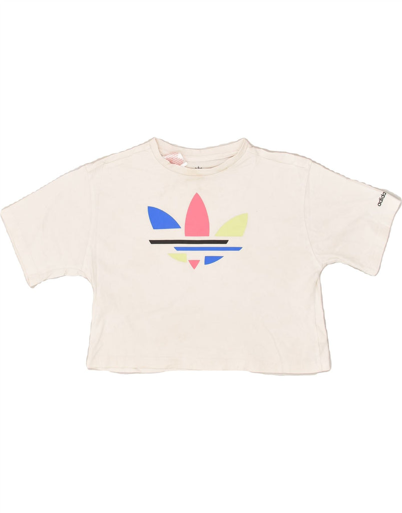 ADIDAS Girls Crop Graphic T-Shirt Top 11-12 Years White Cotton | Vintage Adidas | Thrift | Second-Hand Adidas | Used Clothing | Messina Hembry 