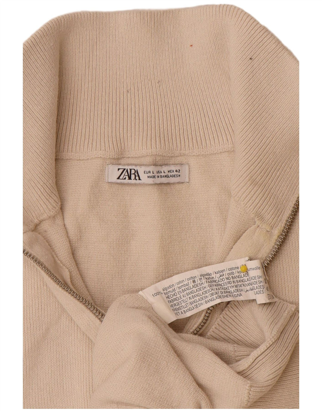 Zara Mens Zip Neck Jumper Sweater Large Off White Cotton