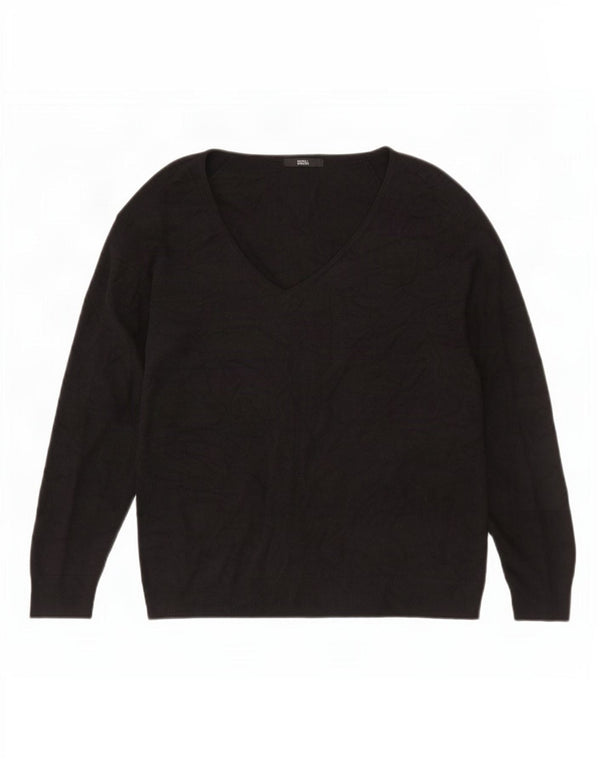 Marks & Spencer Womens V-Neck Jumper Sweater UK 24 4XL Black Acrylic