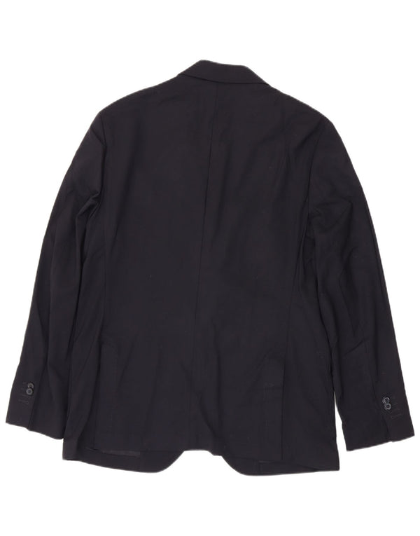 Massimo Dutti Mens 2 Button Blazer Jacket EU 52 Large Navy Blue Wool