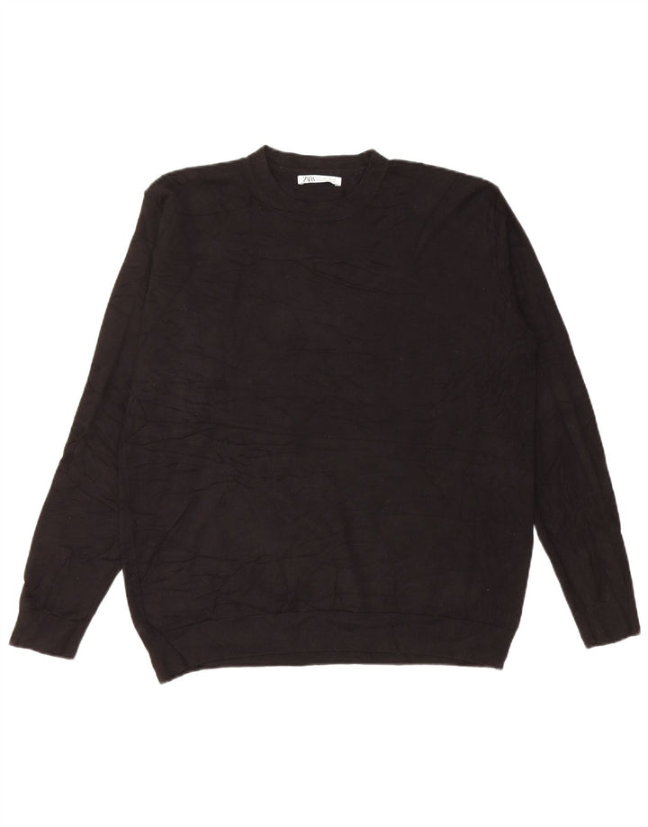 Zara Mens Crew Neck Jumper Sweater Small Black Viscose