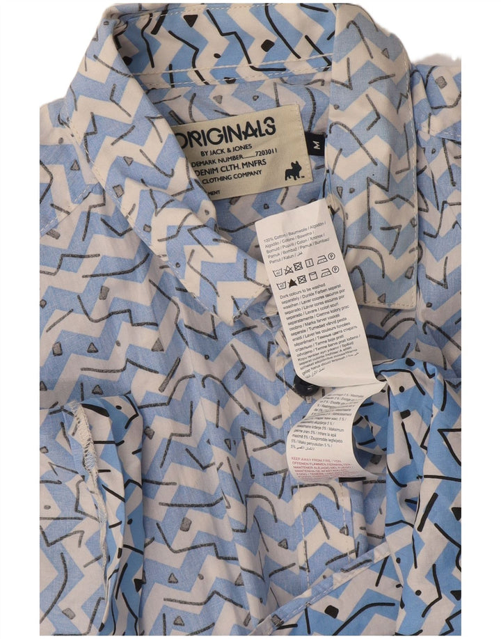 Jack & Jones Mens Short Sleeve Shirt Medium Blue Geometric Cotton