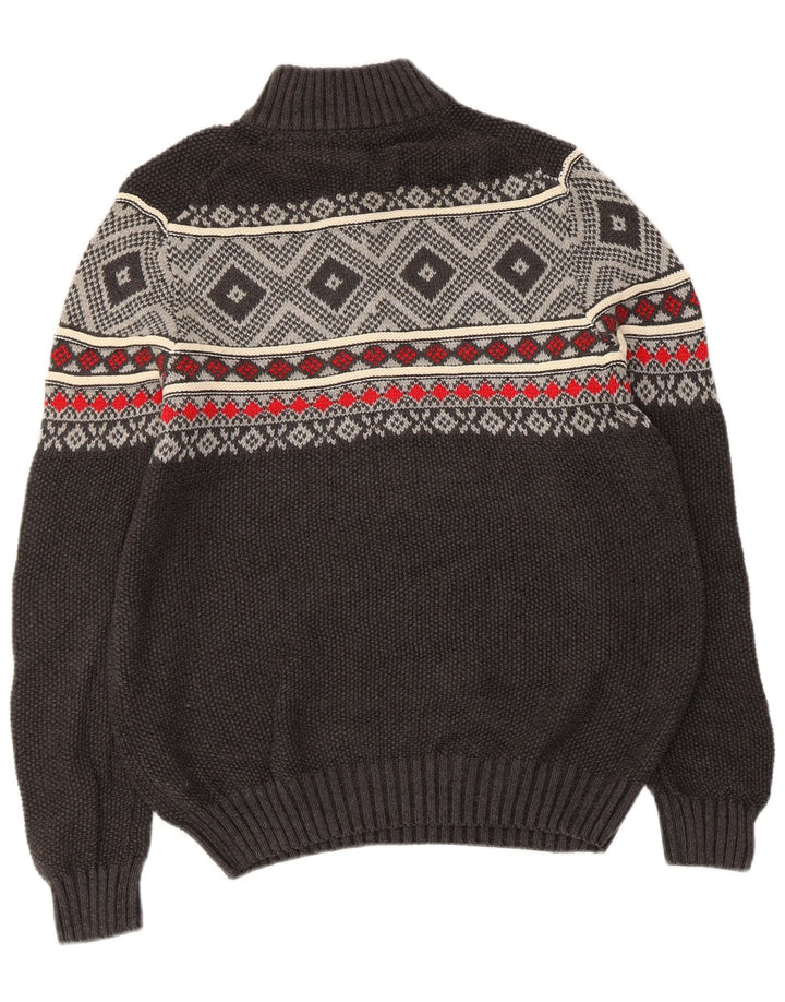 IZOD Mens Zip Neck Jumper Sweater Small Grey Fair Isle Cotton