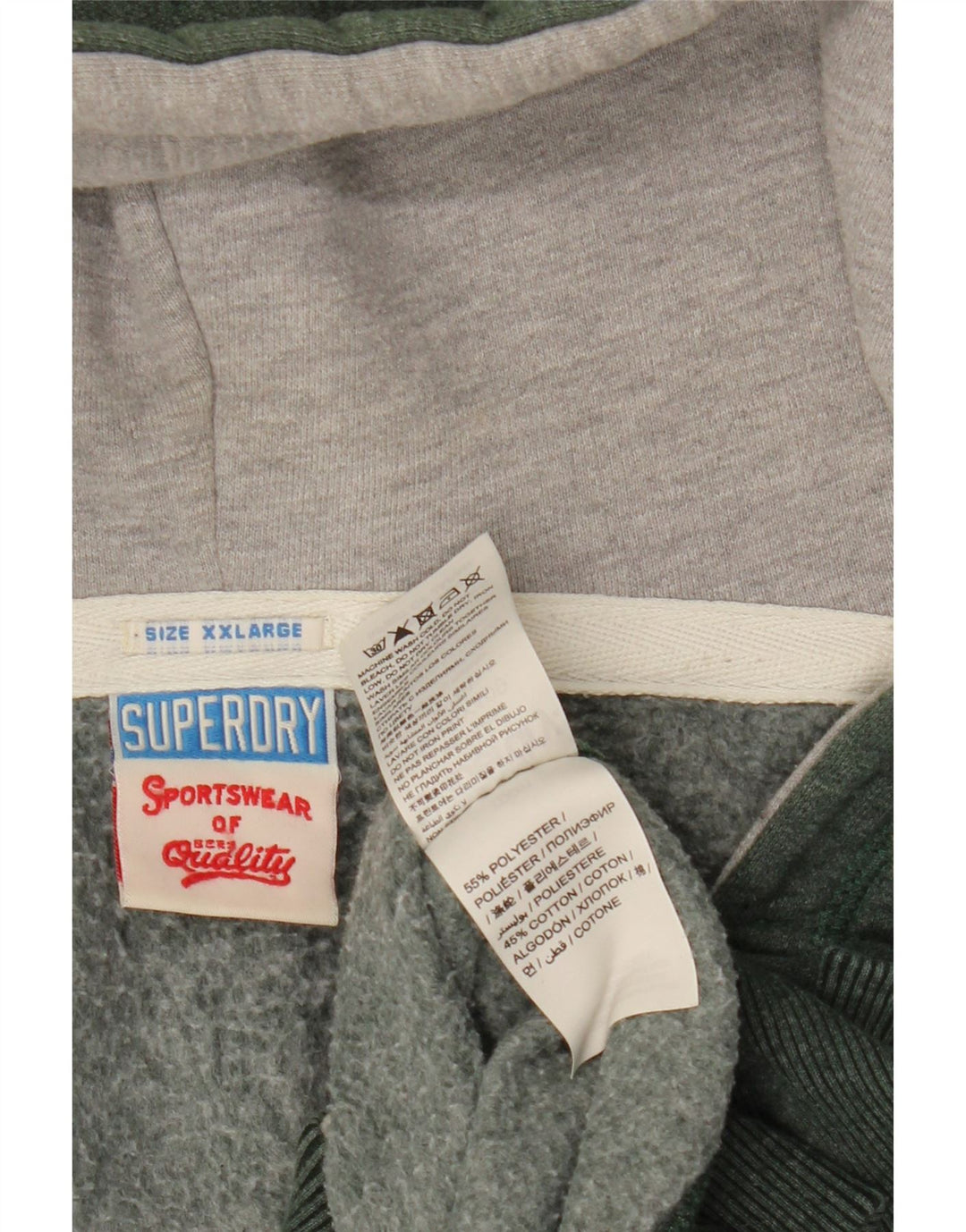 SUPERDRY Mens Graphic Zip Hoodie Sweater 2XL Khaki Polyester
