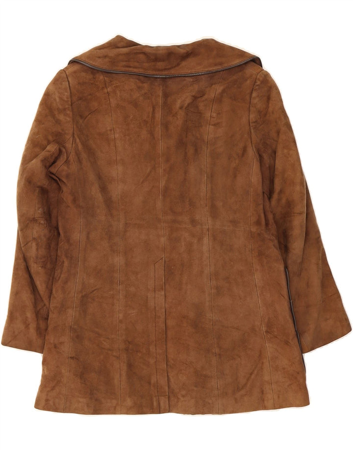 VINTAGE Womens Double Breasted Suede Jacket UK 10 Small Brown
