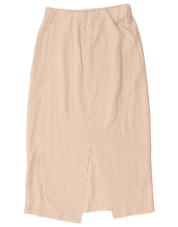 Zara Womens High Waist Midi Skirt Medium W28  Off White Cotton