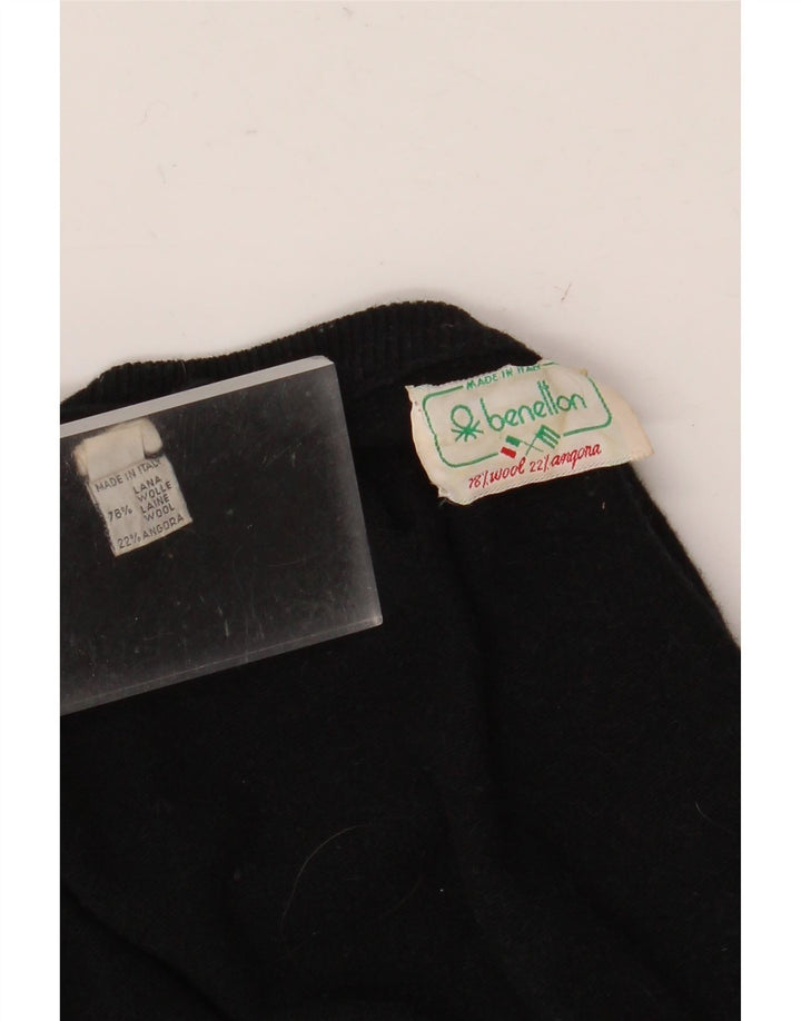 Benetton Womens Crew Neck Jumper Sweater IT 50 XL Black Wool