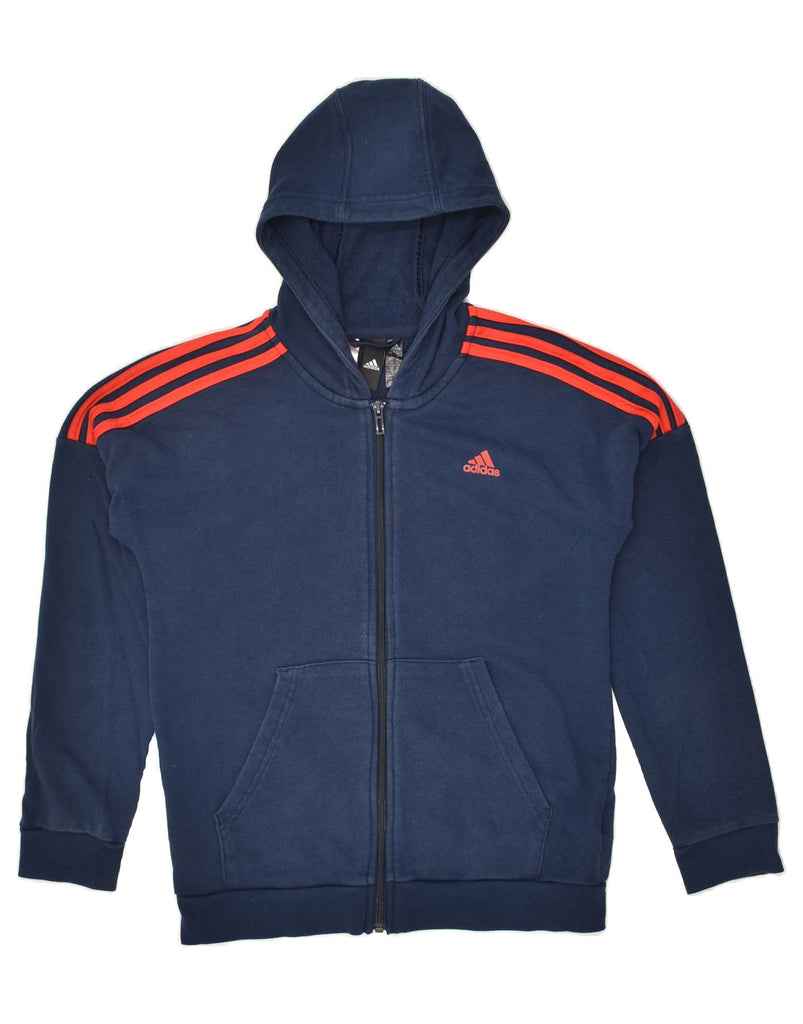 ADIDAS Boys Zip Hoodie Sweater 11-12 Years Navy Blue Cotton | Vintage Adidas | Thrift | Second-Hand Adidas | Used Clothing | Messina Hembry 