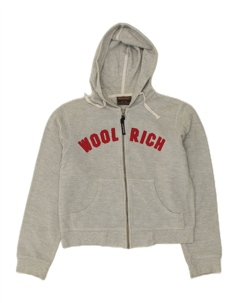 WOOLRICH Womens Graphic Zip Hoodie Sweater UK 14 Medium Grey Cotton | Vintage Woolrich | Thrift | Second-Hand Woolrich | Used Clothing | Messina Hembry 