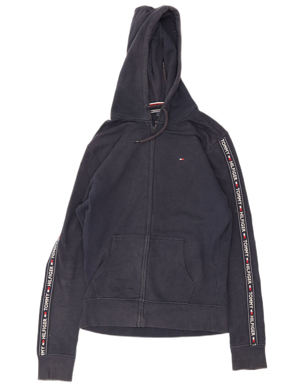 Tommy Hilfiger Womens Graphic Zip Hoodie Sweater UK 14 Medium Navy Blue