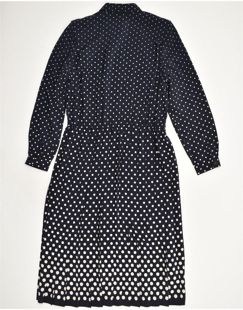 VINTAGE Womens Long Sleeve Shirt Dress UK 14 Large Navy Blue Polka Dot | Vintage Vintage | Thrift | Second-Hand Vintage | Used Clothing | Messina Hembry 