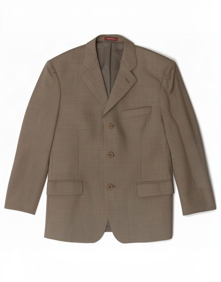 Marks & Spencer Mens 3 Button Blazer Jacket UK 40 Medium Khaki New Wool