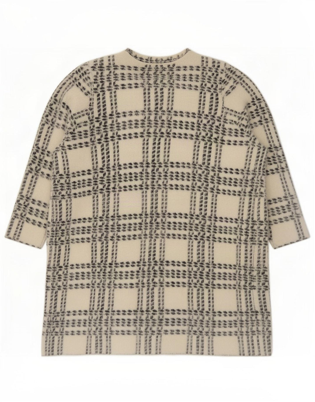 Marks & Spencer Womens Longline Cardigan Sweater UK 14 Medium White Check