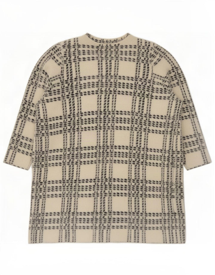 Marks & Spencer Womens Longline Cardigan Sweater UK 14 Medium White Check