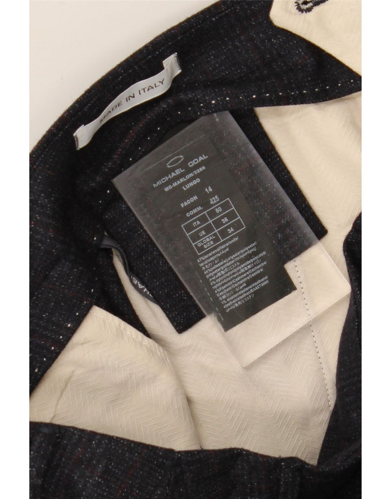 MICHAEL COAL Mens Slim Suit Trousers W36 L31 Navy Blue Check Wool Vintage Michael Coal and Second-Hand Michael Coal from Messina Hembry 