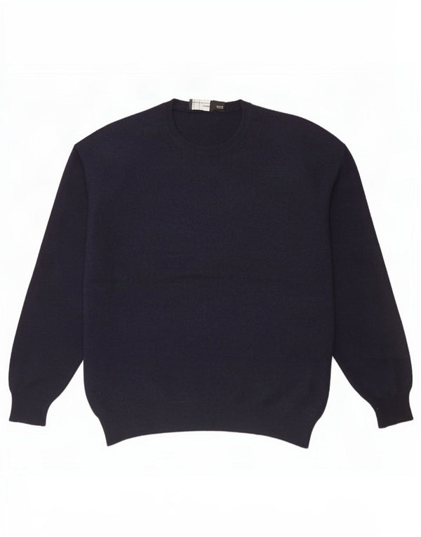 Zara Mens Crew Neck Jumper Sweater XL Navy Blue Wool