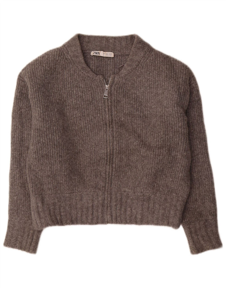 Zara Womens Crop Oversized Cardigan Sweater UK 10 Small Grey Acrylic