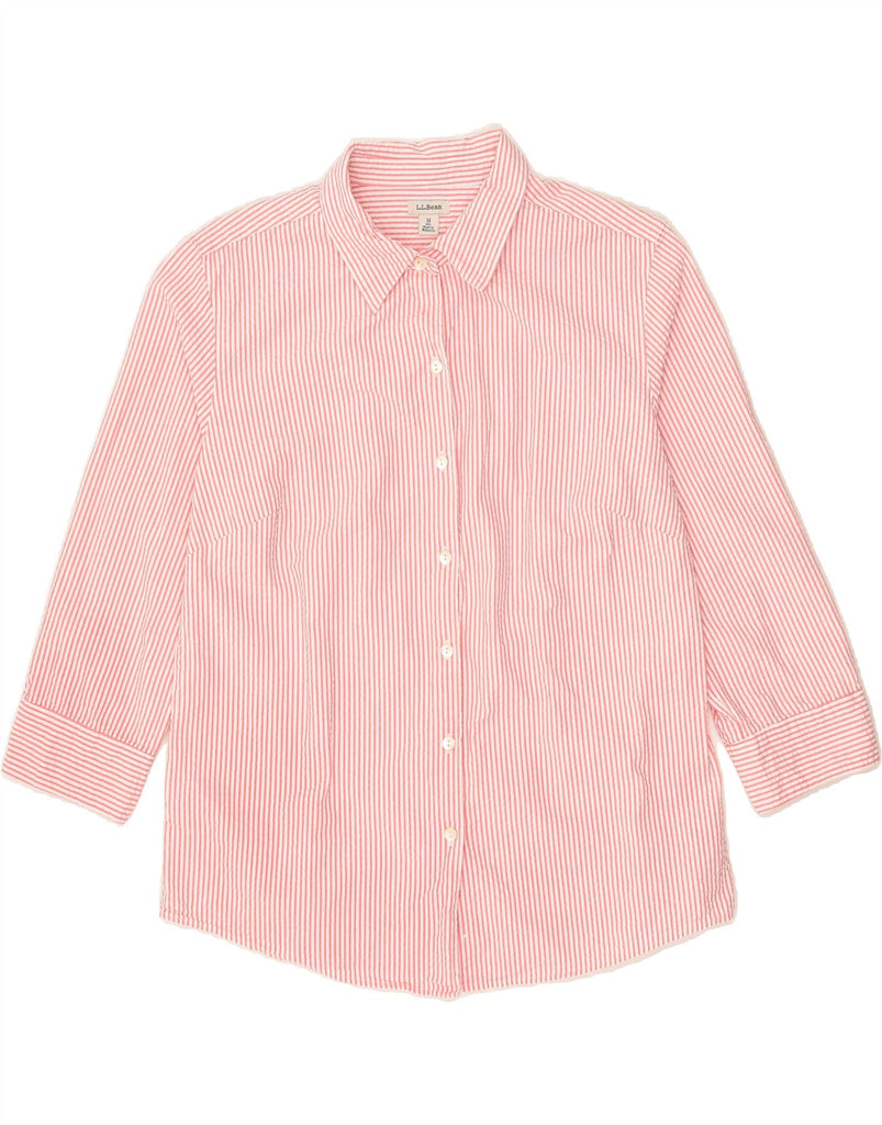 L.L.BEAN Womens 3/4 Sleeve Shirt UK 14 Medium Pink Pinstripe Cotton | Vintage L.L.Bean | Thrift | Second-Hand L.L.Bean | Used Clothing | Messina Hembry 