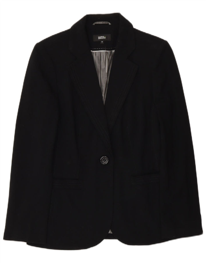 Marks & Spencer Womens 1 Button Blazer Jacket UK 10 Small Black Polyester