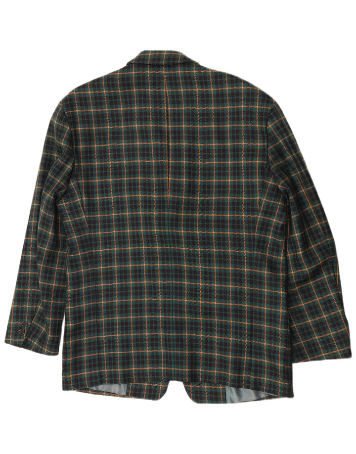 Vintage Mens 3 Button Blazer Jacket UK 40 Large Green Check Wool