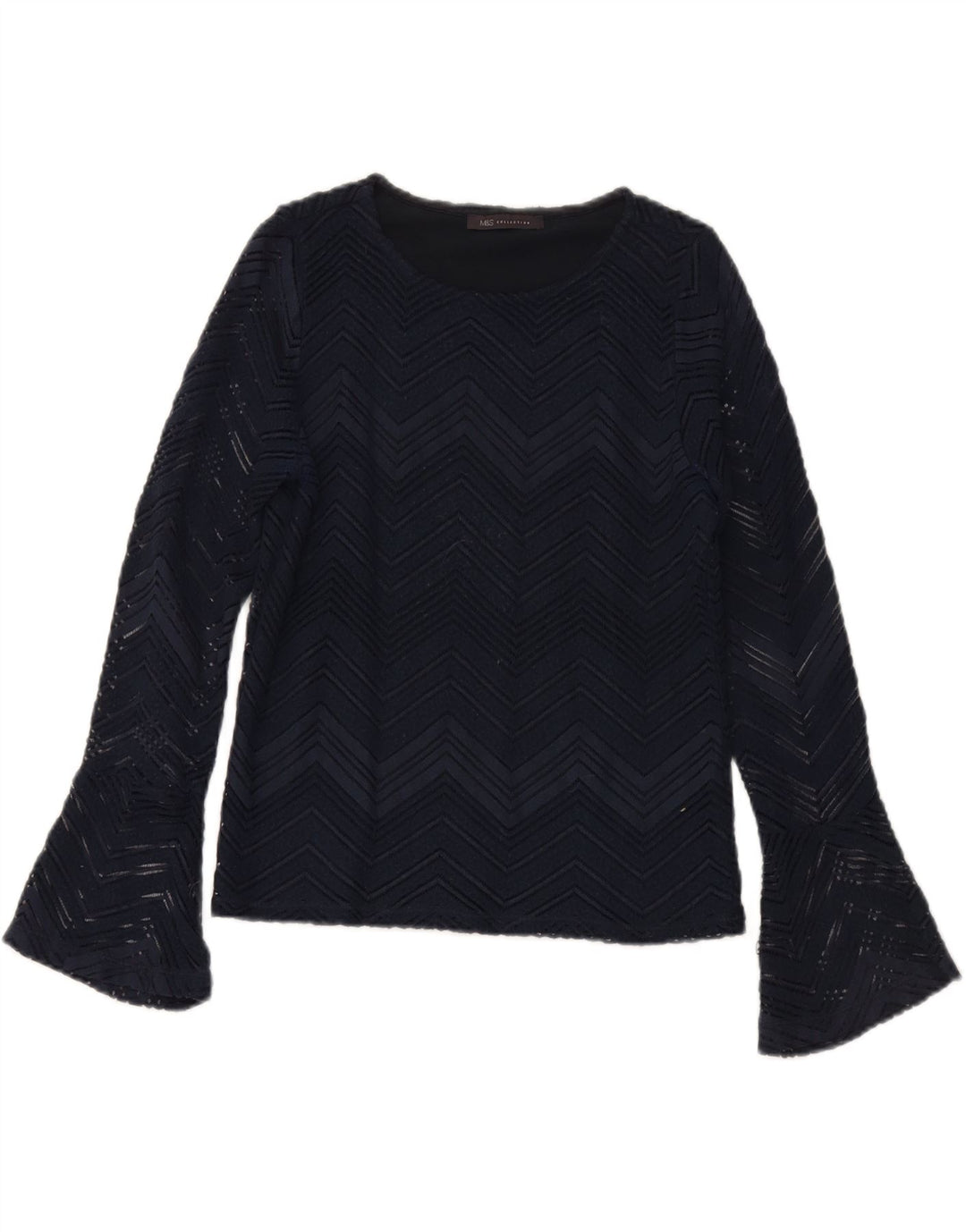 MARKS & SPENCER Womens Blouse Top UK 8 Small  Navy Blue Chevron Vintage Marks & Spencer and Second-Hand Marks & Spencer from Messina Hembry 