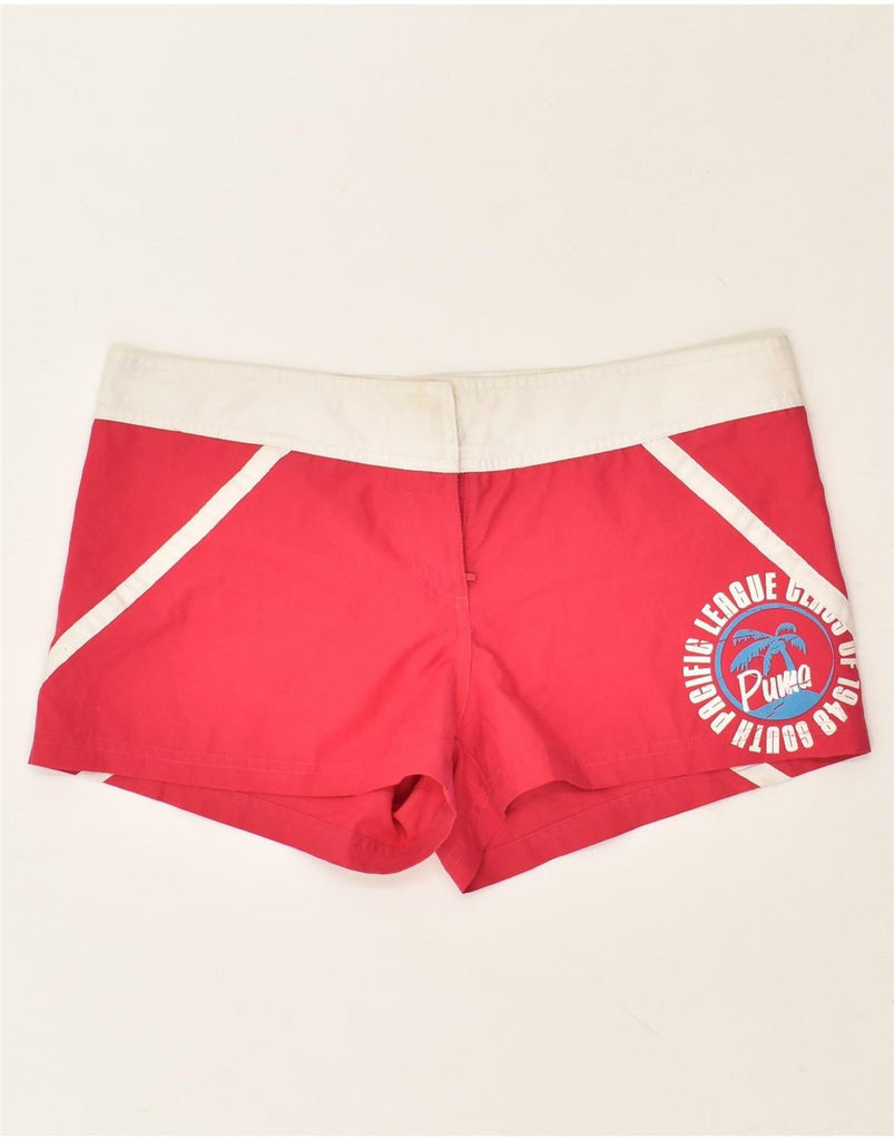 PUMA Womens Graphic Casual Shorts UK 12 Medium W30 Red Colourblock Vintage Puma and Second-Hand Puma from Messina Hembry 