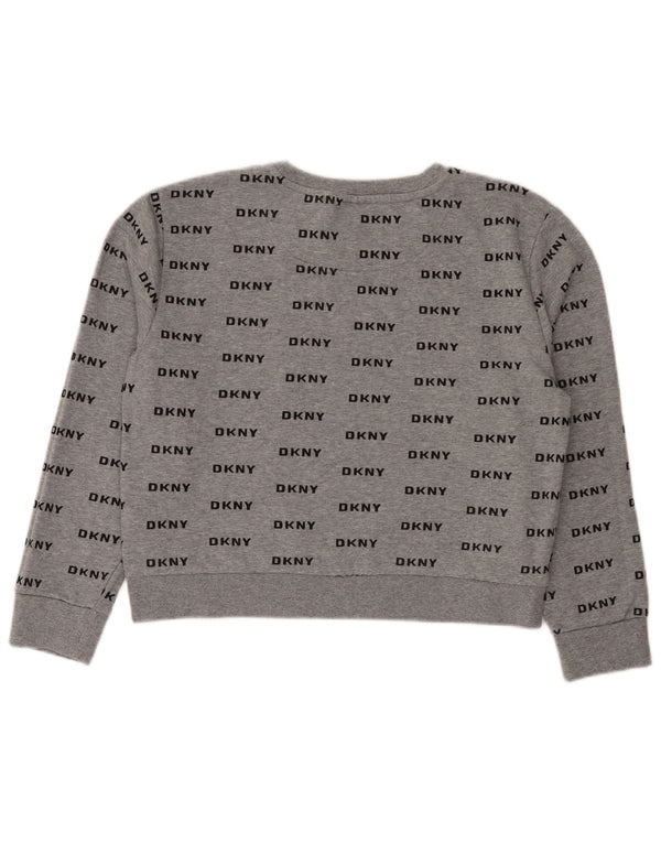 Dkny Womens Crop Graphic Sweatshirt Jumper UK 16 Large Grey Cotton
