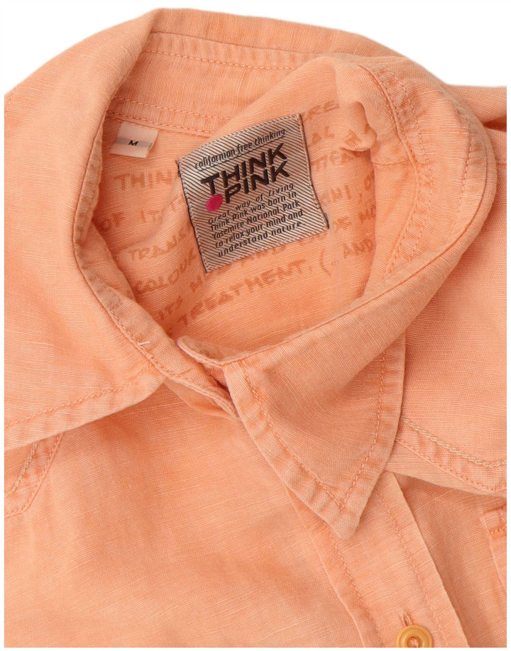 Think Pink Womens Sleeveless Shirt UK 12 Medium Orange Cotton