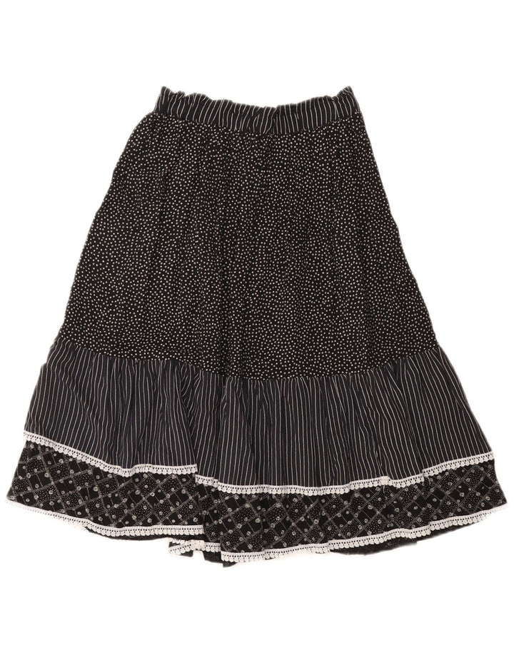 Vintage Womens Tiered Skirt IT 44 Medium W32 Black Spotted Viscose