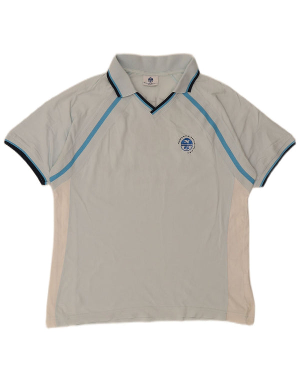 North Sails Mens Graphic Polo Shirt Large Blue Colourblock Cotton