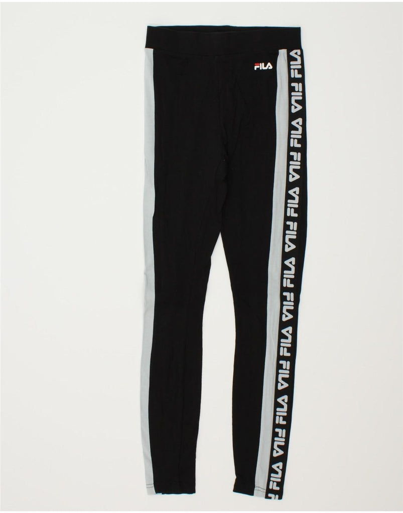 FILA Womens Graphic Leggings UK 6 XS Black | Vintage Fila | Thrift | Second-Hand Fila | Used Clothing | Messina Hembry 