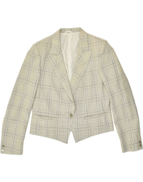 VINTAGE Womens 1 Button Blazer Jacket UK 12 Medium  Grey Check New Wool