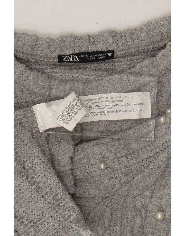 Zara Womens Knit Blouse Top UK 12 Medium Grey Flecked Polyester