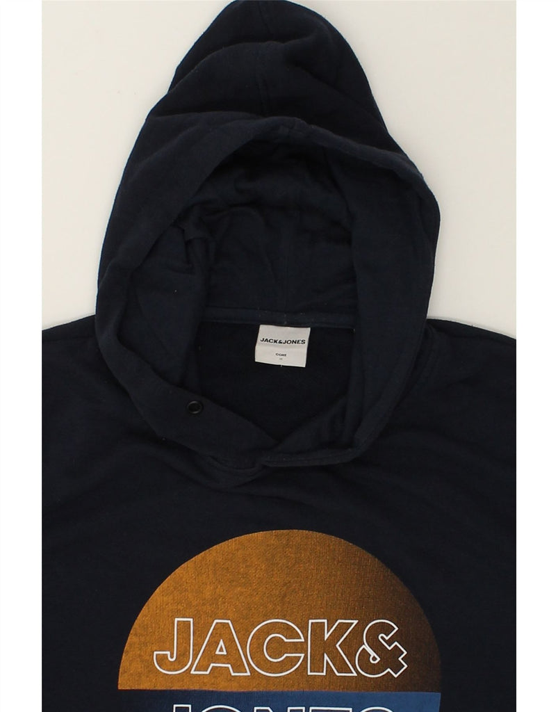 JACK & JONES Mens Graphic Hoodie Jumper Medium Navy Blue Polyester | Vintage Jack & Jones | Thrift | Second-Hand Jack & Jones | Used Clothing | Messina Hembry 