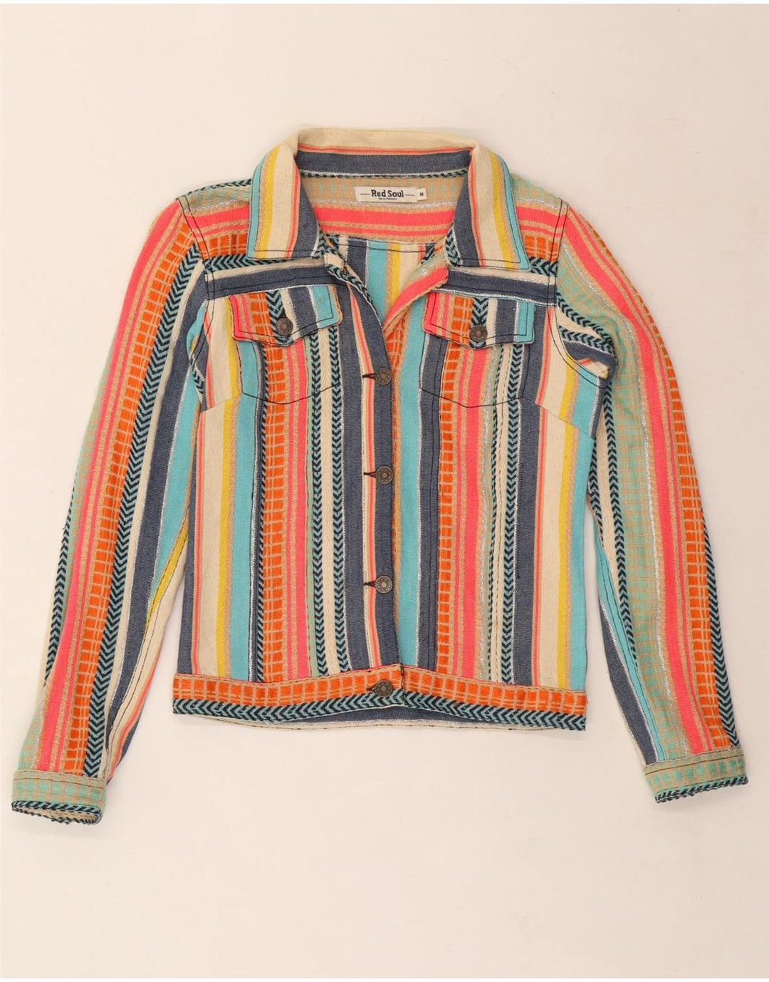 VINTAGE Womens Utility Jacket UK 12 Medium Multicoloured Striped Cotton