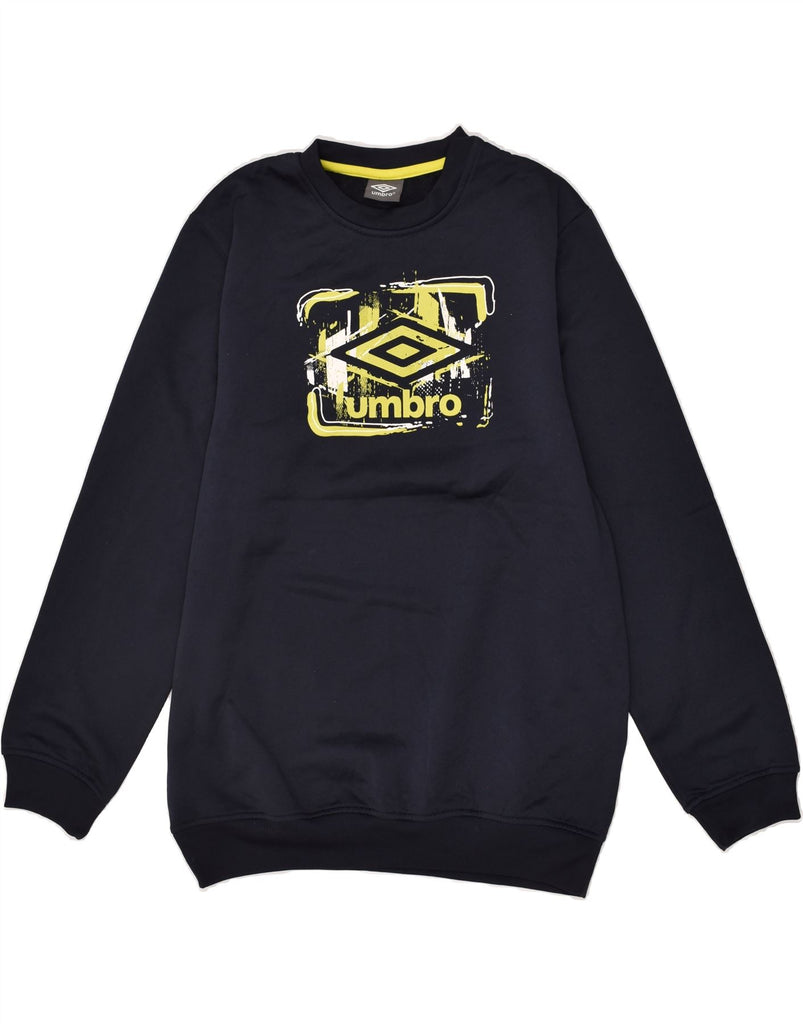 UMBRO Mens Graphic Sweatshirt Jumper Medium Navy Blue Polyester | Vintage Umbro | Thrift | Second-Hand Umbro | Used Clothing | Messina Hembry 