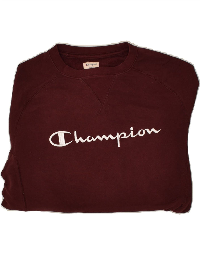 CHAMPION Mens Graphic Sweatshirt Jumper Small Burgundy Cotton | Vintage Champion | Thrift | Second-Hand Champion | Used Clothing | Messina Hembry 