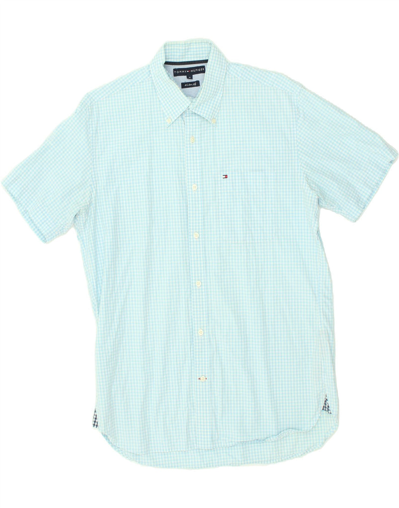 TOMMY HILFIGER Mens Short Sleeve Shirt Medium Blue Gingham Cotton | Vintage Tommy Hilfiger | Thrift | Second-Hand Tommy Hilfiger | Used Clothing | Messina Hembry 