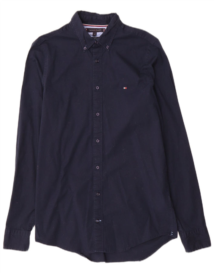 TOMMY HILFIGER Mens Slim Fit Shirt Small Navy Blue Cotton