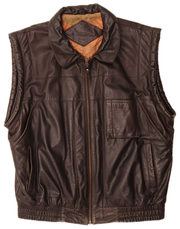Prince Mens Leather Gilet IT 54 2XL Black