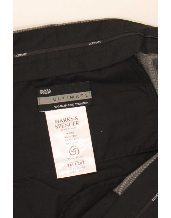 Marks & Spencer Mens Ultimate Pegged Suit Trousers W38 L31 Grey Polyester