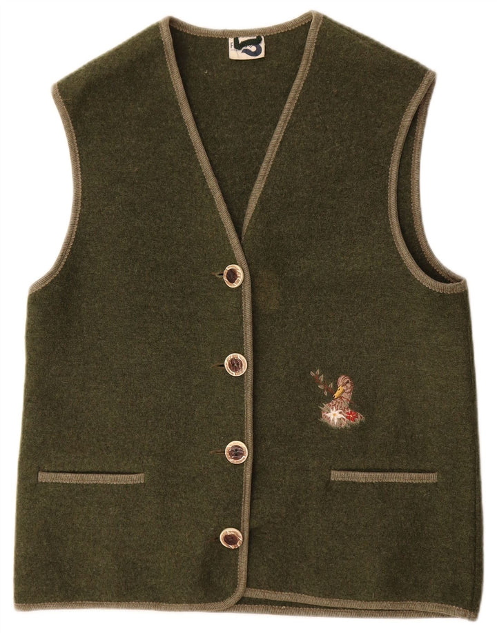 Vintage Womens Gilet UK 14 Medium Khaki Wool