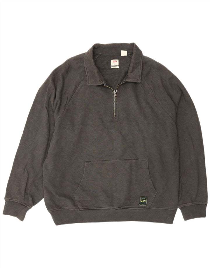 Levi's Mens Relaxed Polo Neck Sweatshirt Jumper Large Grey Cotton