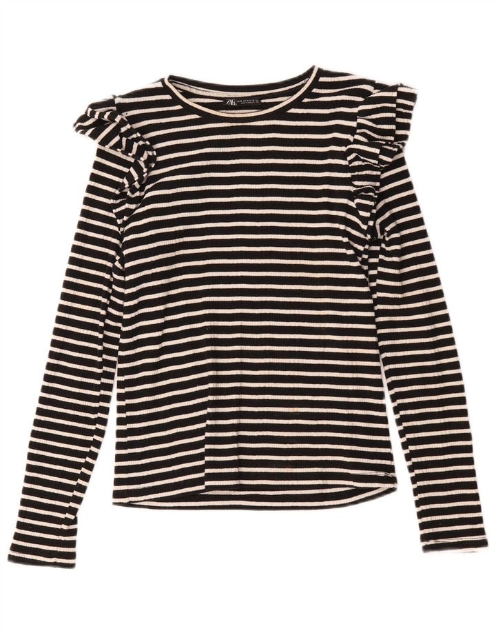Zara Womens Top Long Sleeve UK 12 Medium Black Striped