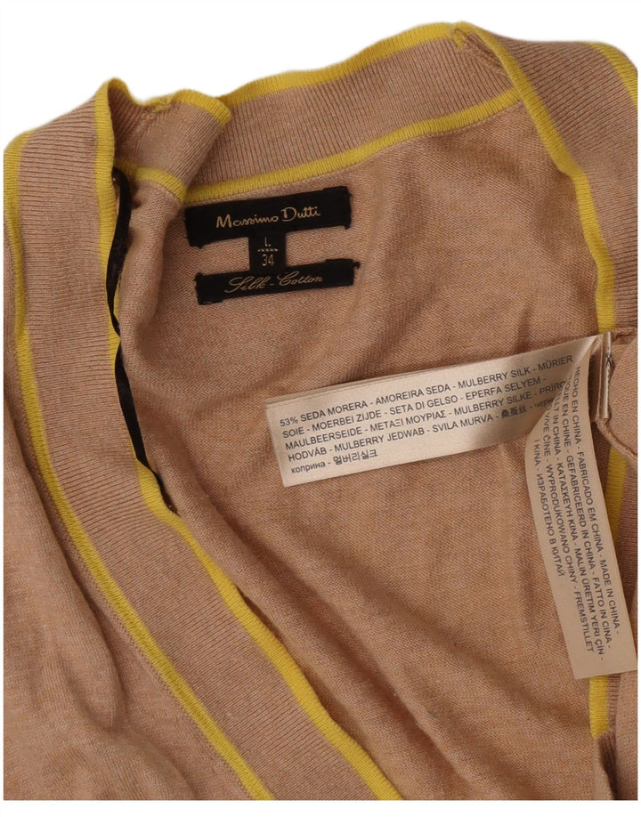 Massimo Dutti Womens Longline Cardigan Sweater UK 16 Large Beige Silk