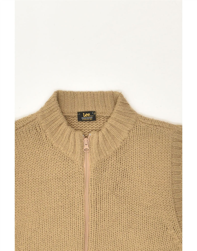LEE Womens Premium Sleeveless Cardigan Sweater UK 14 Large Brown Acrylic | Vintage Lee | Thrift | Second-Hand Lee | Used Clothing | Messina Hembry 
