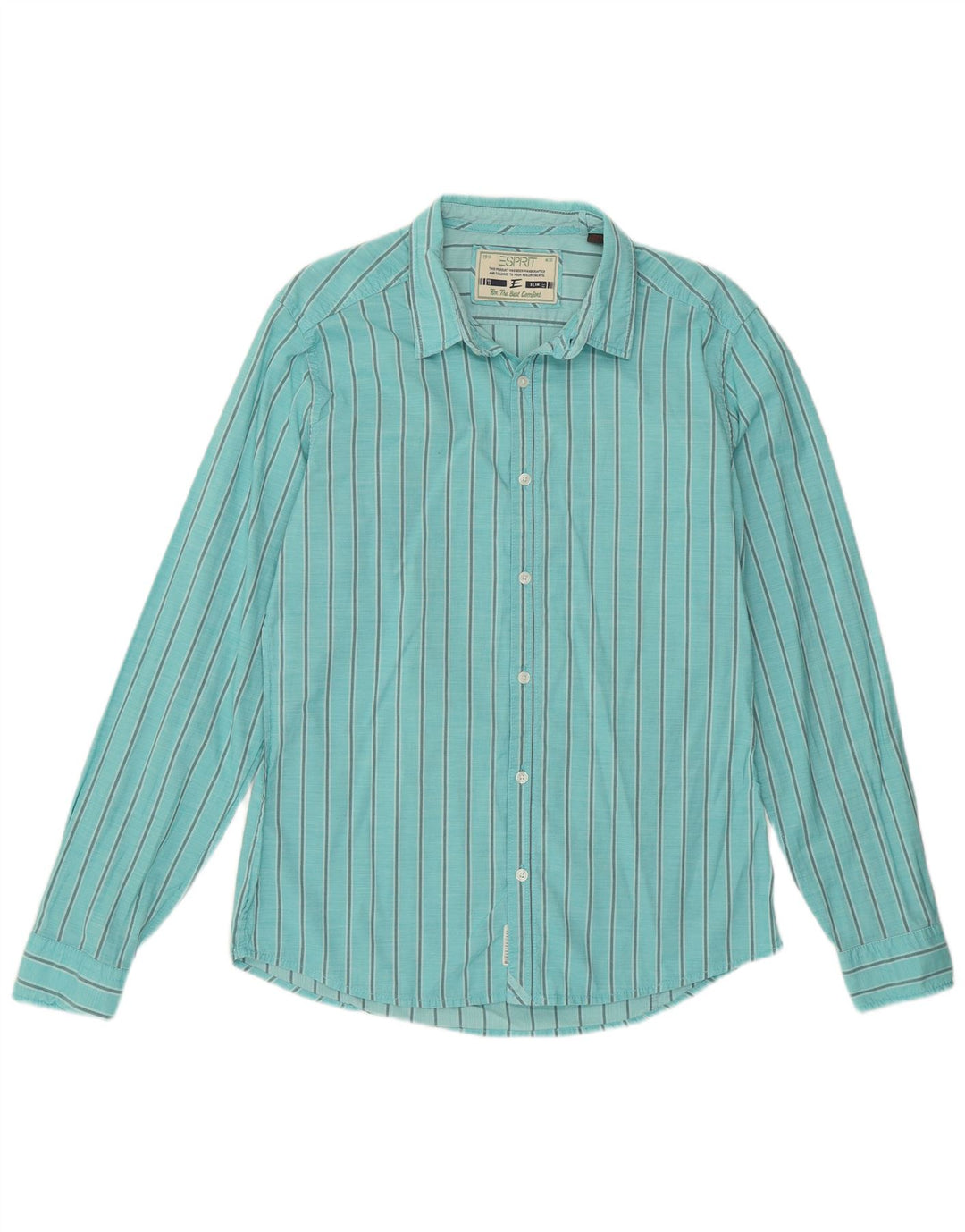 ESPRIT Mens Slim Fit Shirt Medium Turquoise Pinstripe