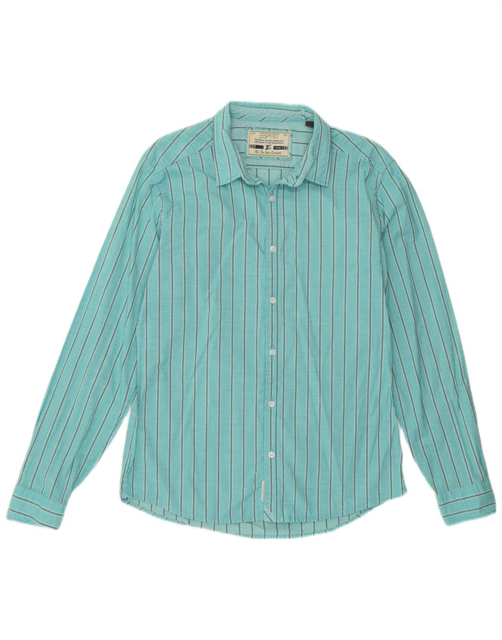 ESPRIT Mens Slim Fit Shirt Medium Turquoise Pinstripe