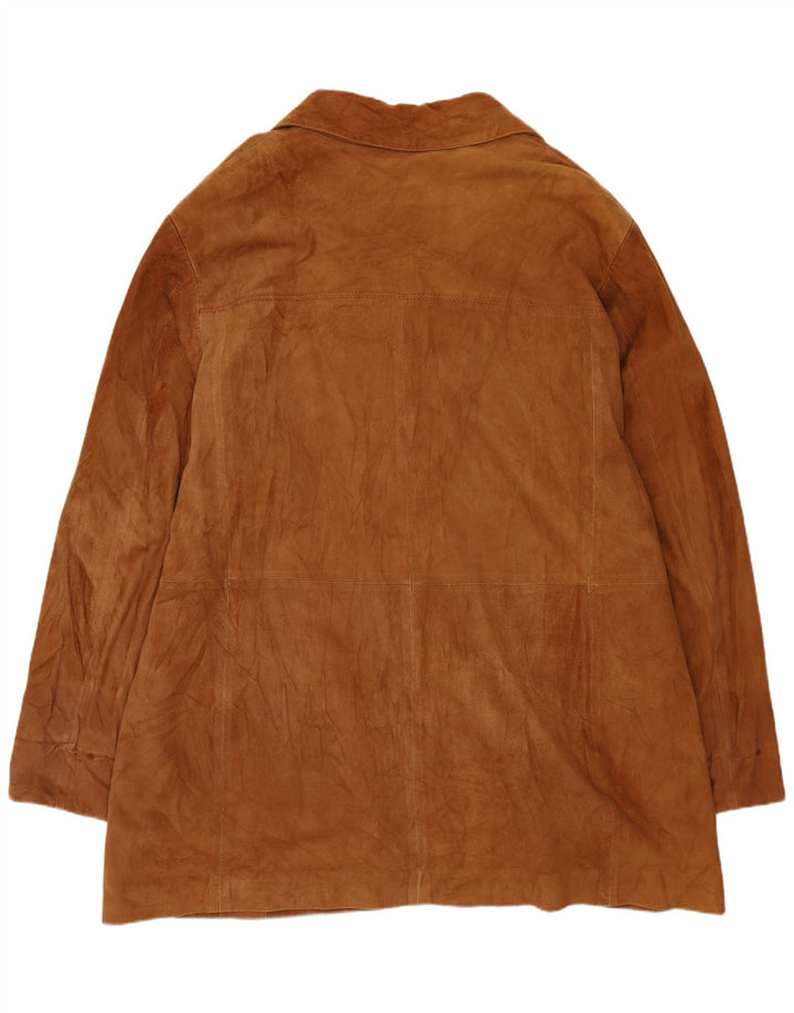 VINTAGE Womens Suede Overcoat UK 20 2XL Beige Leather