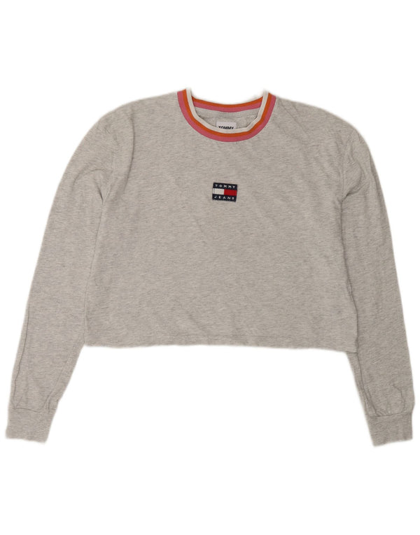 Tommy Hilfiger Womens Oversized Crop Top Long Sleeve UK 10 Small Grey